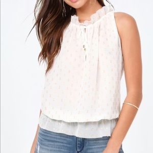 Bebe smocked ruffle neck top